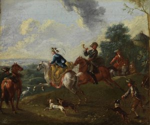 Festa de caça na paisagem montanhosa